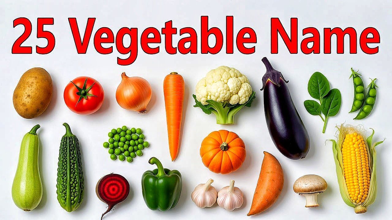 25 सब्जियों के नाम ‍| Learn 25 Vegetable Names for kids Hindi & English | Vegetable Names & Pictures