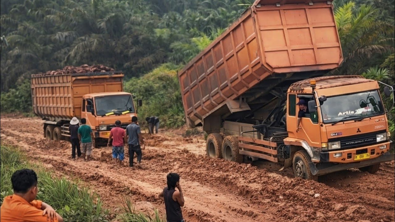 Asli Uji Nyali ‼️ Perjuangan Supir Truk Sawit Fuso Oren Taklukkan Lintasan Berlumpur Ekstrem