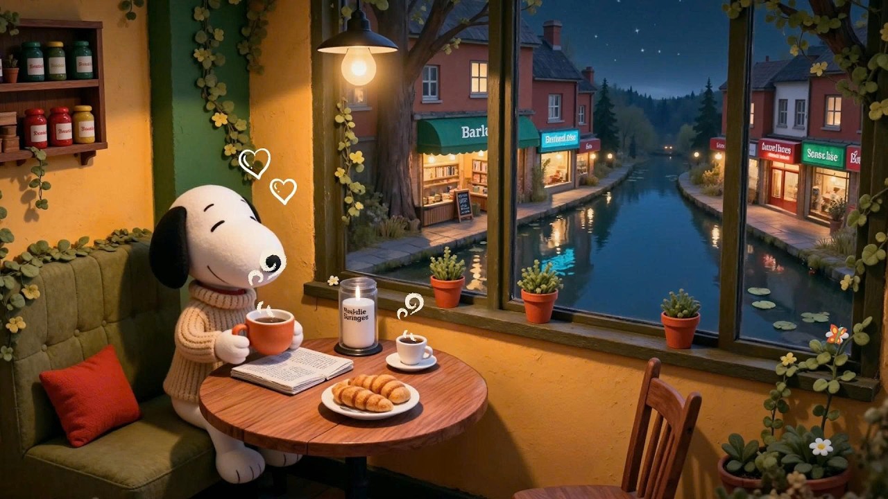 Snoopy Peaceful Coffee Shop Evening ☕ Relaxing Lofi Beats to Study, Relax & Chill