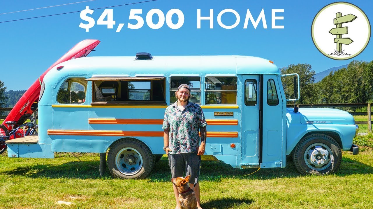Young Man Builds Stunning School Bus Tiny House for Only $4,500 - Debt Free Mobile Home