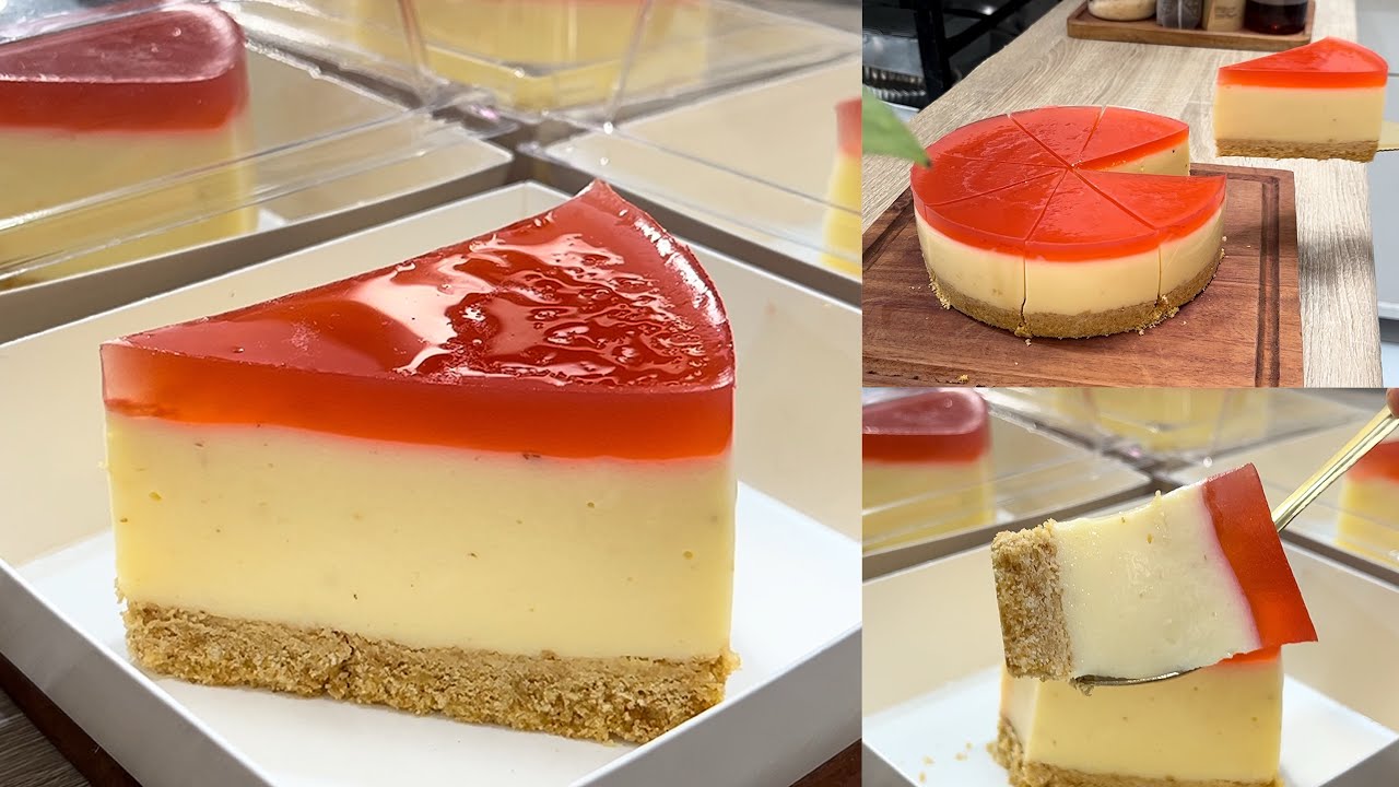Cheesecake modal 5000an /slice tanpa gelatin anti ribet! Strawberry Cheesecake Pudding lembut creamy