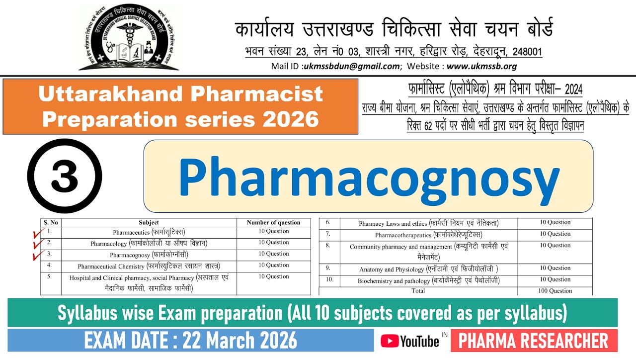 Pharmacognosy MCQs II Uttarakhand Pharmacist 2026 Exam Preparation series #pharmacistexam