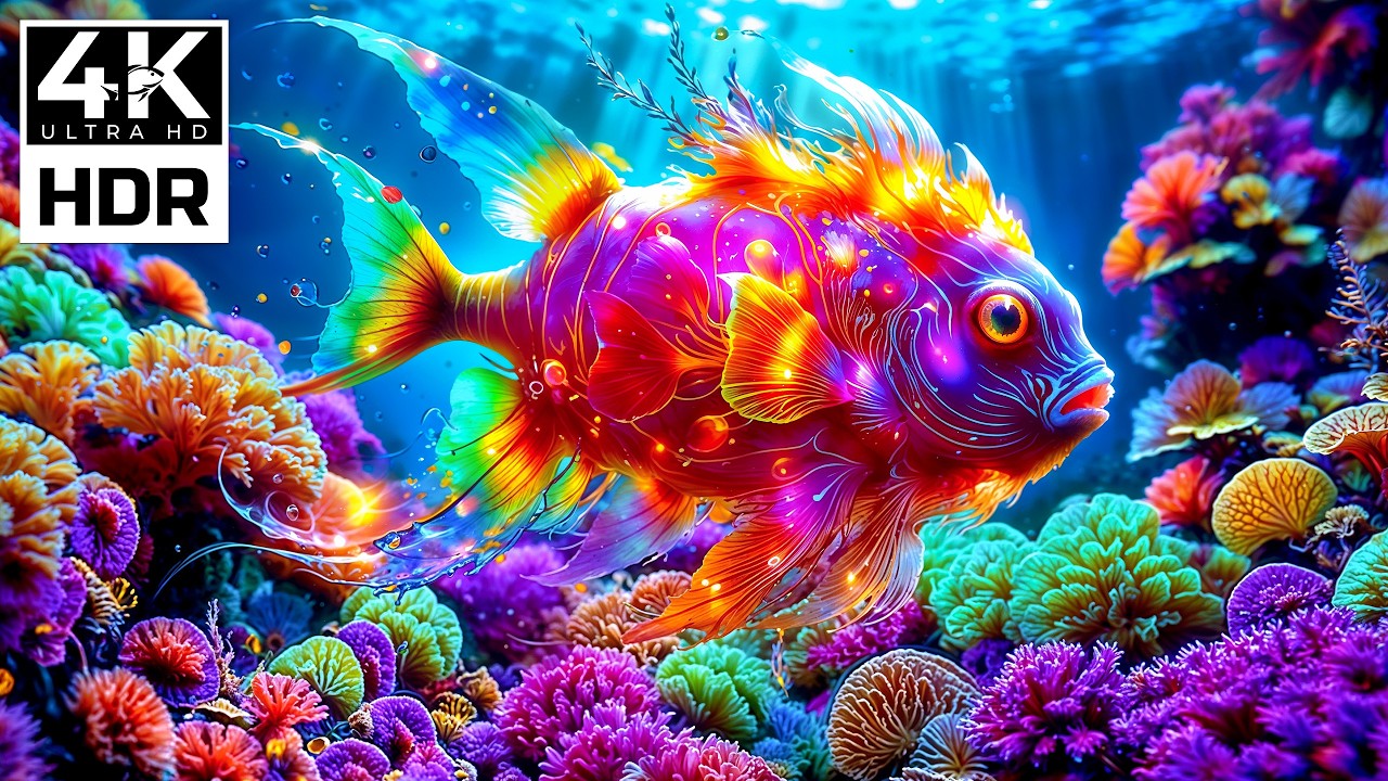 4K HDR Ocean Wildlife Relaxation 🐠 Colorful Tropical Fish Gliding Through Vibrant Coral Reefs