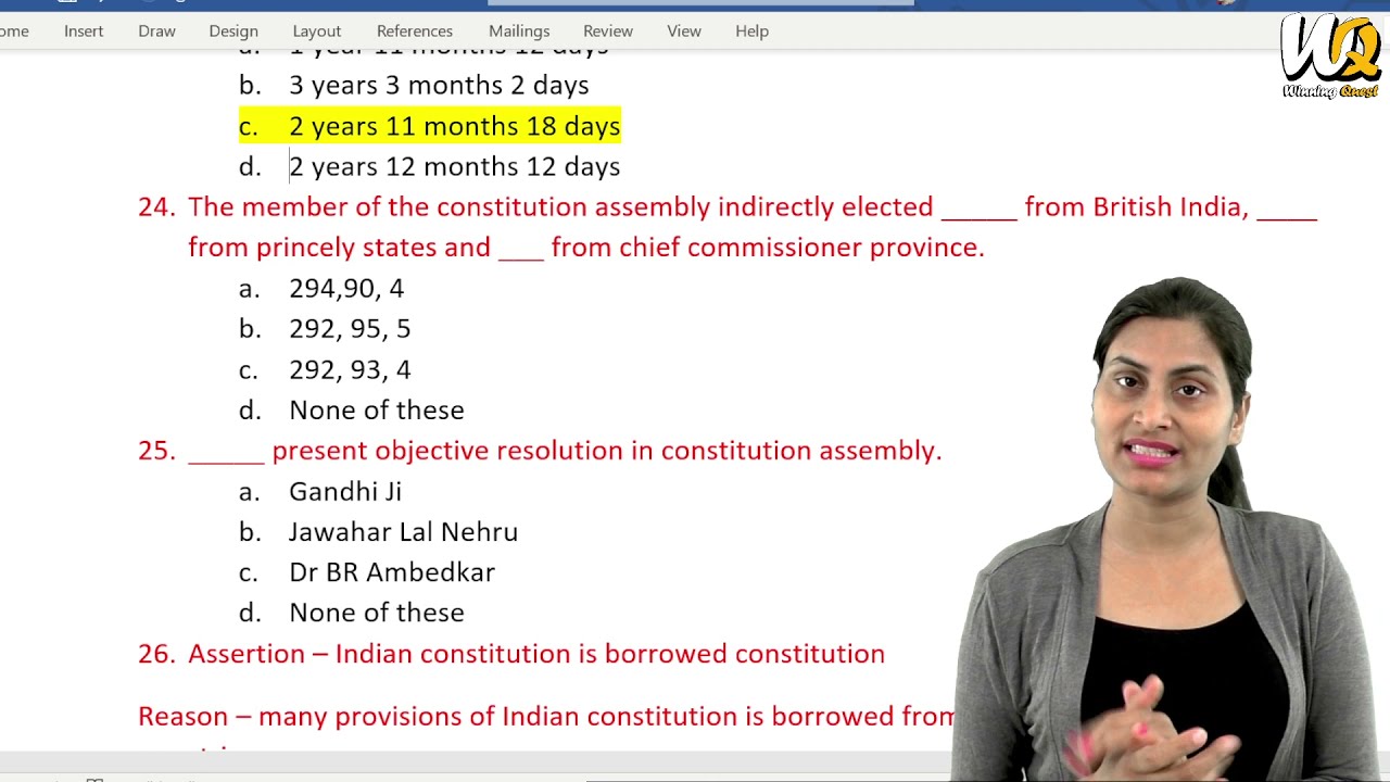 Pol Science Class 11 | Chapter 1 | Constitution Most Important MCQ + Assertion and reason | In Hindi