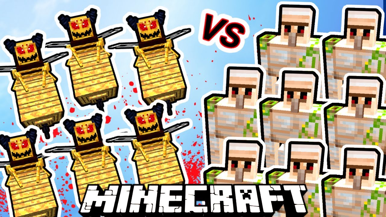 10 Queen Bees Vs. 20 Iron Golems in Minecraft