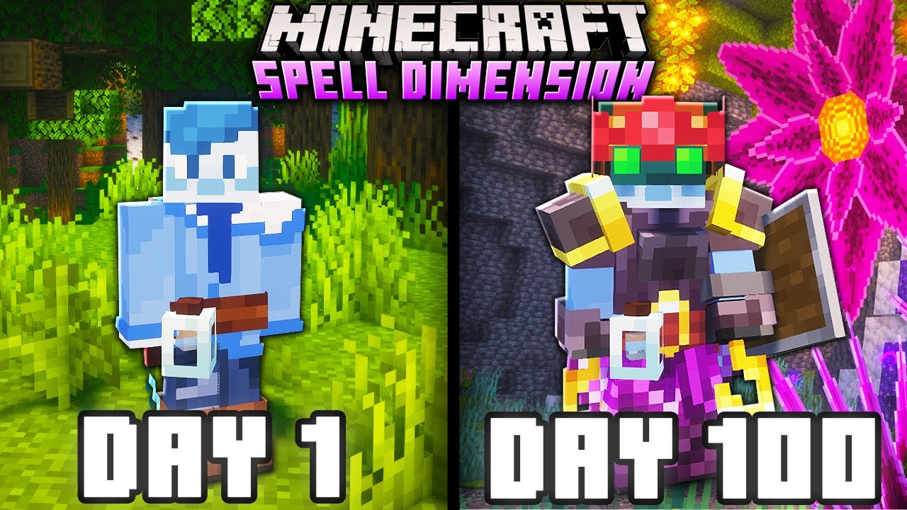 I Spent 100 Days in the SPELL DIMENSION in Minecraft