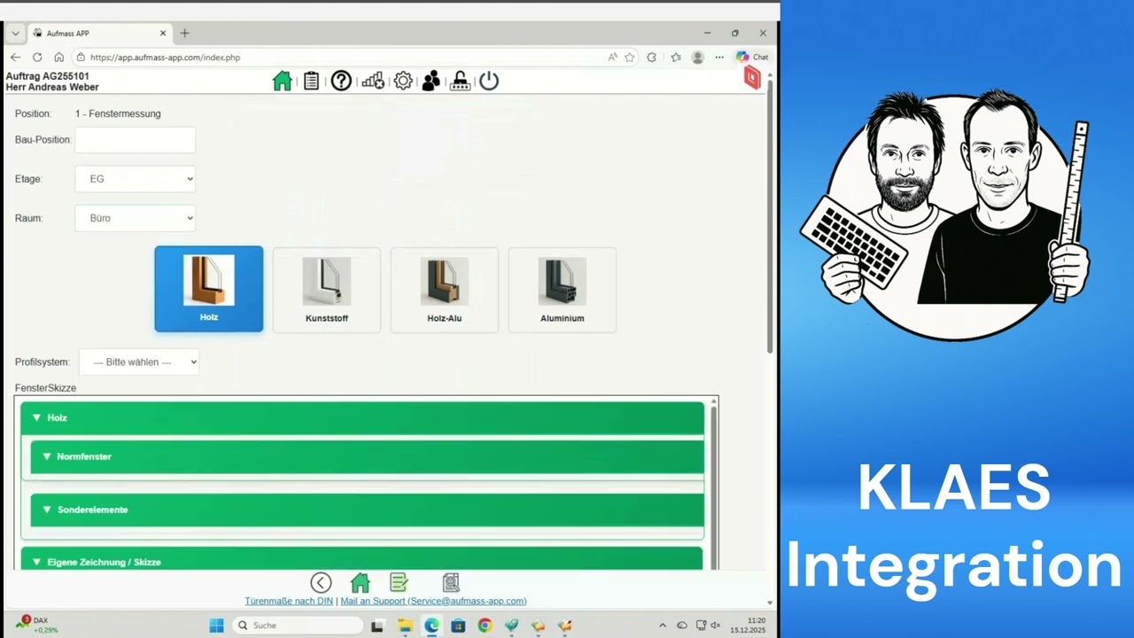 KLAES Schnittstelle live: Auftrag → Aufmaß → zurück ins KLAES | Komplett digital & integriert