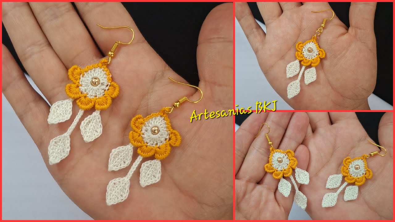 ¡Teje este diseño PRECIOSO de ARETES a Crochet! 🧶 / Beautiful Crochet Earrings TUTORIAL