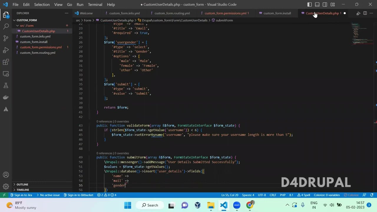 Create custom table and insert data from custom form  in Drupal 10 (hook_schema) | D4Drupal