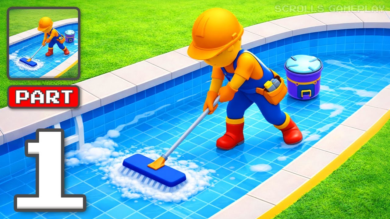 Pool Cleaning Game Simulator - Gameplay Walkthrough Part 1 - Relaxing Pool Cleanup (iOS, Android)