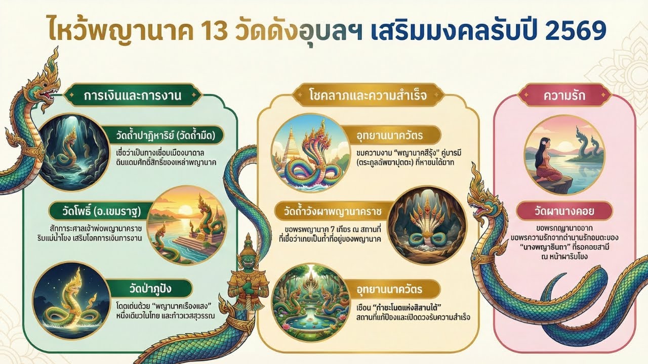 13 พิกัดไหว้พญานาคอุบลราชธานี เสริมสิริมงคลรับปี 2569