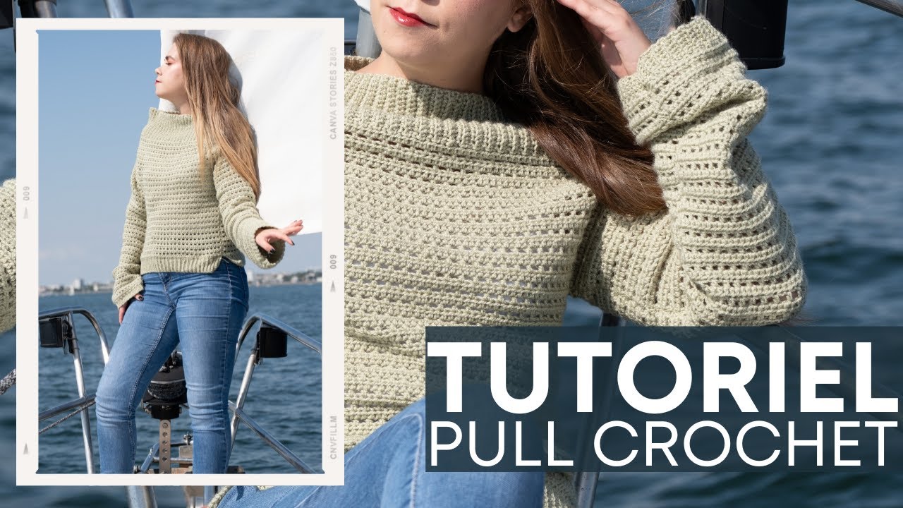 TUTORIEL PULL AU CROCHET 🍀point ajouré facile 💚 [Crelya Handmade]