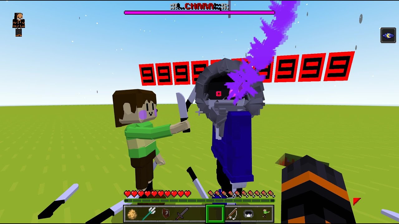 Murder Sans VS Chara[MCPE-MCBE]Dusttale Sans VS Chara In Minecraft,EnderFoxBoy MC🦊!!!