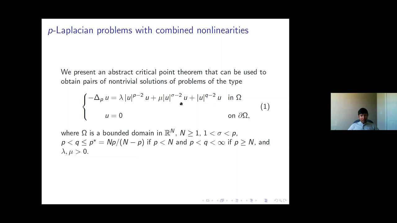 Kanishka Perera: An abstract critical point theorem with applications to elliptic problems with...