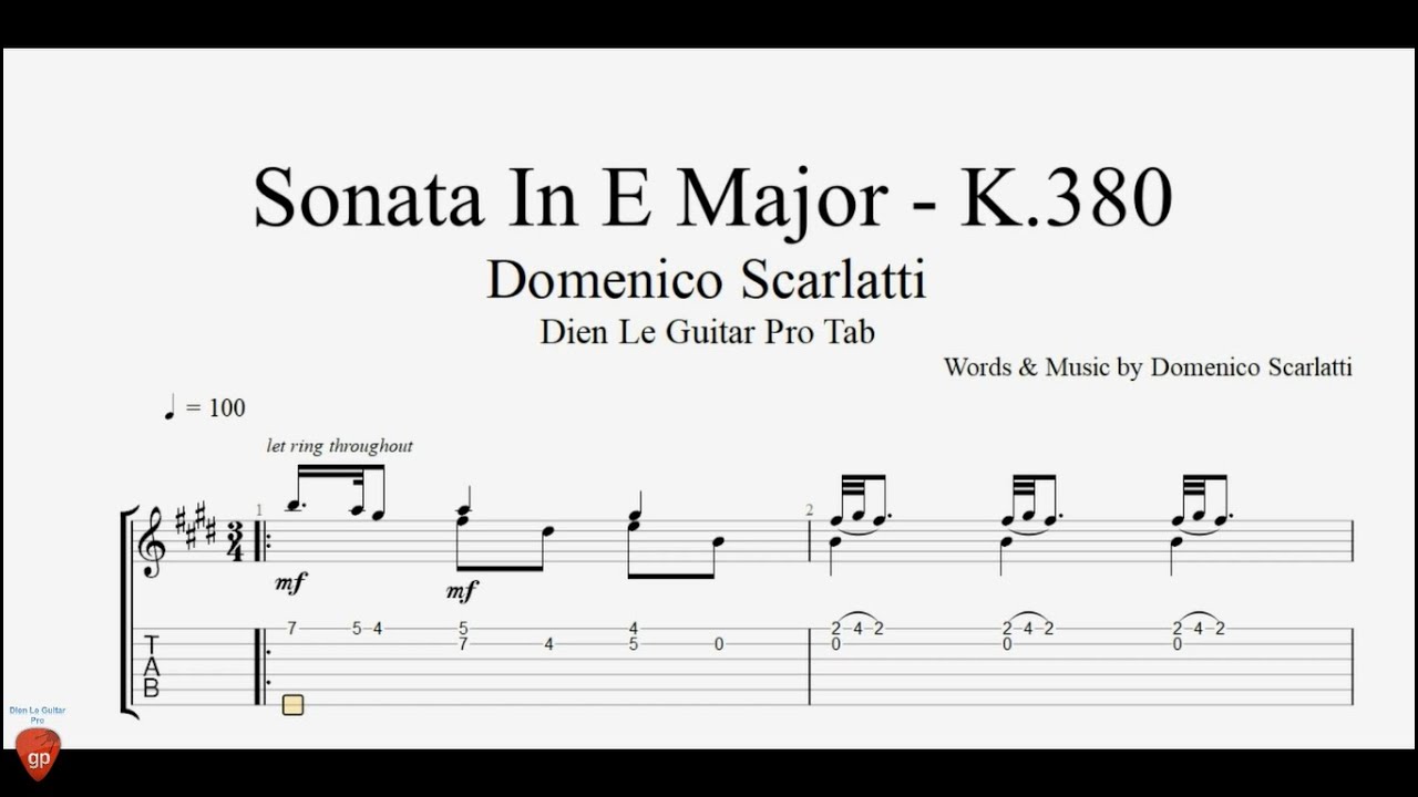 Domenico Scarlatti - Sonata In E Major - K.380 - Guitar Tutorial + TAB