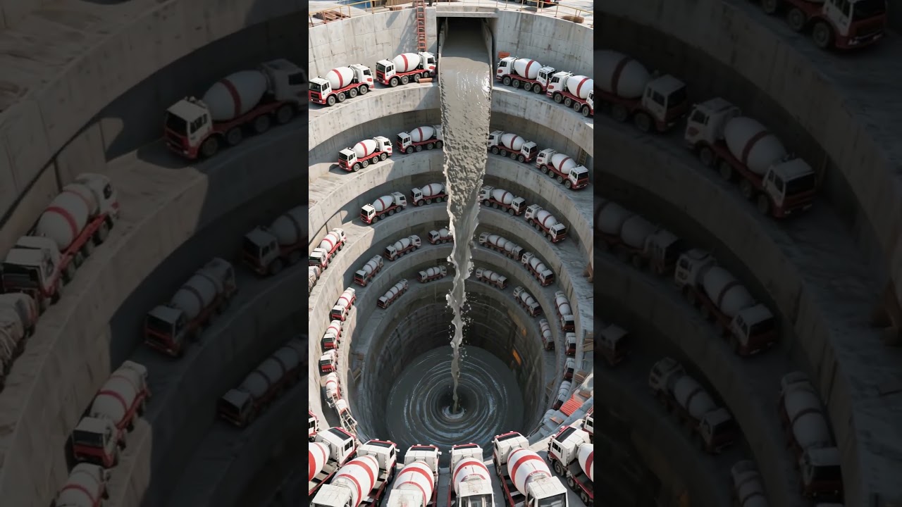 Real shots of construction site, pile foundation construction, super engineering, concrete, concre