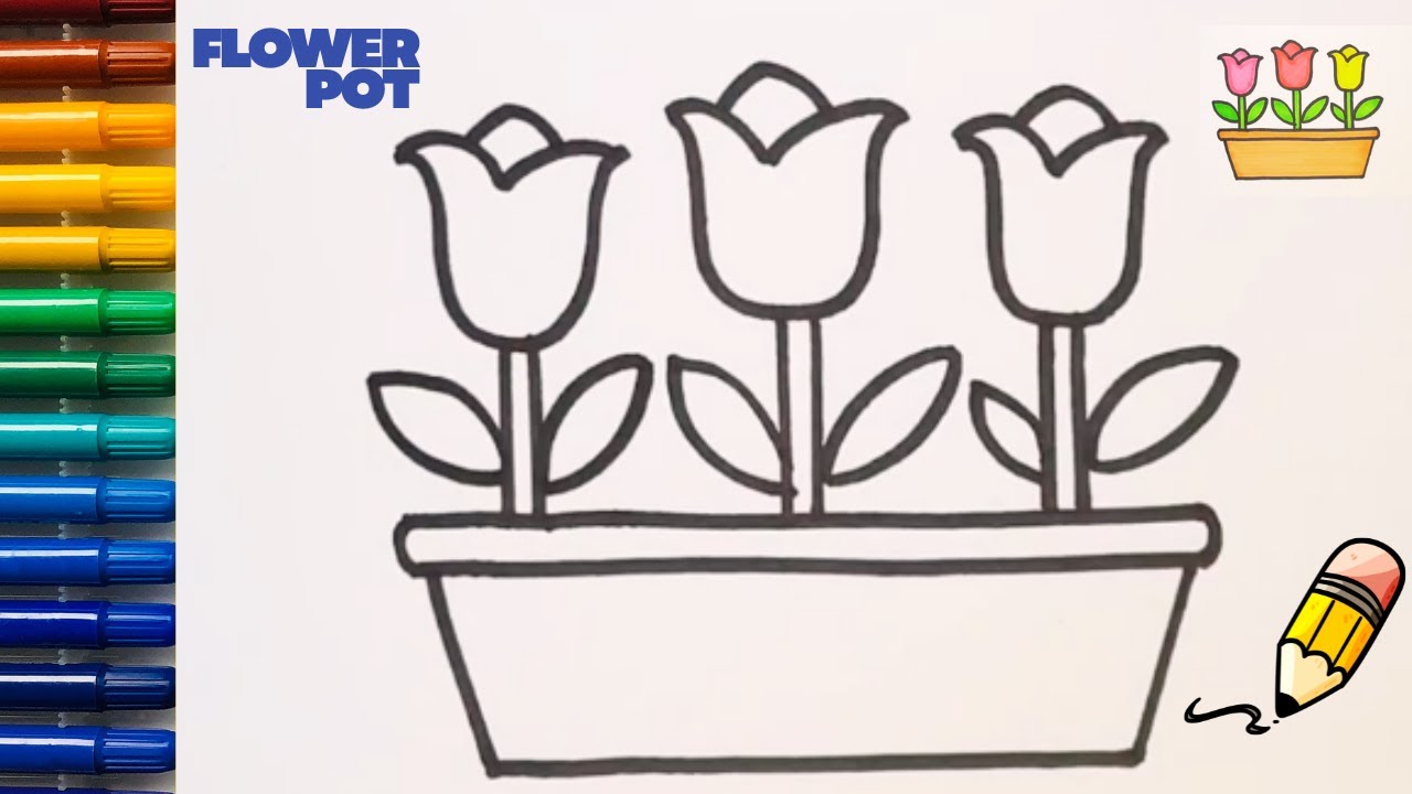 How to draw a flower pot-drawing easy flowers in a pot with easy step by step video for beginners.