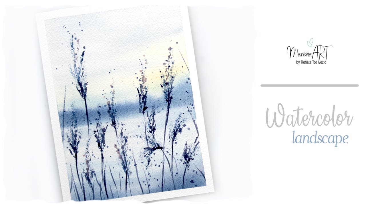 Watercolor simple landscape painting for beginners - using sponge