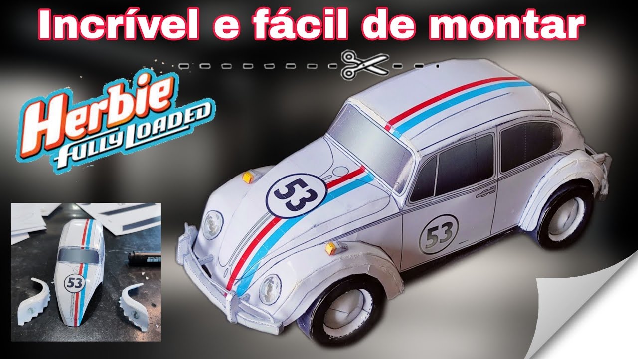 Miniatura Fusca feito de Papercraft, o Herbie, resultado incrível e fácil de montar, passo a passo 