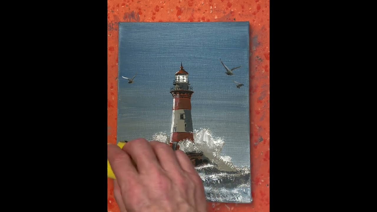 Mehrschichtige Schablone „Leuchtturm“ mit Acrylfarbe