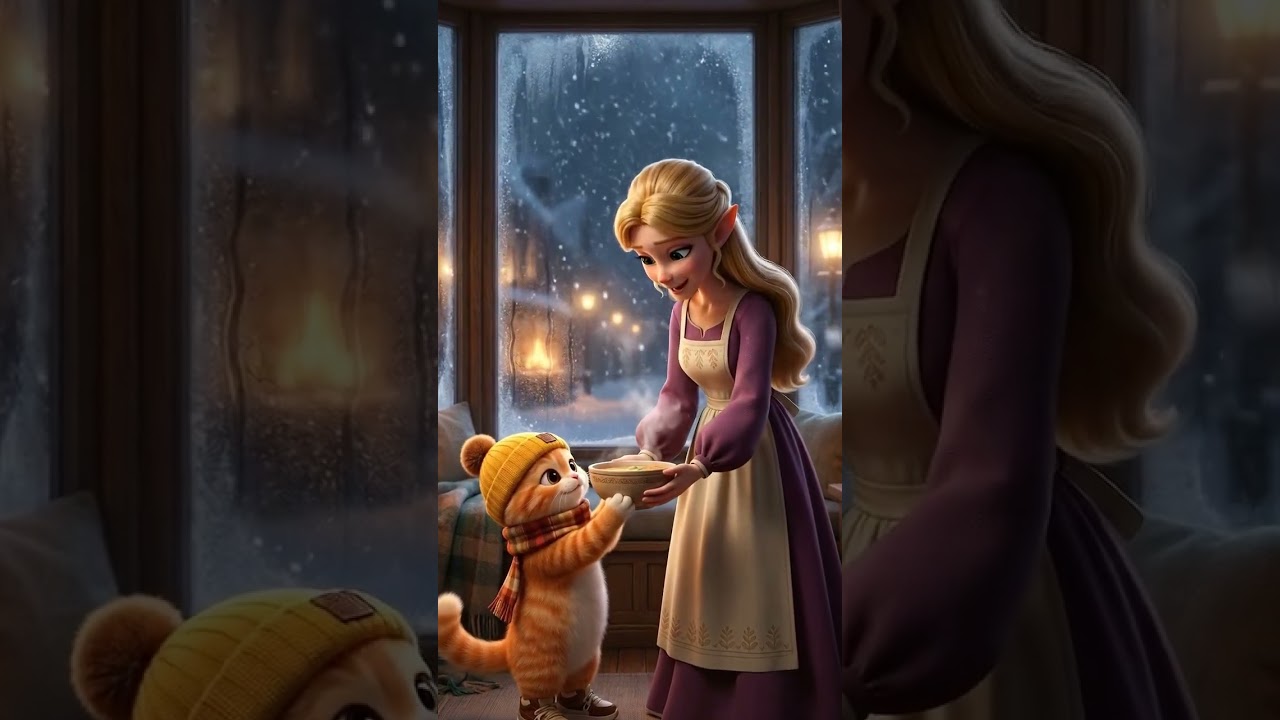 Cat story A Warm Night Under the Snow: Cozy Family Feast