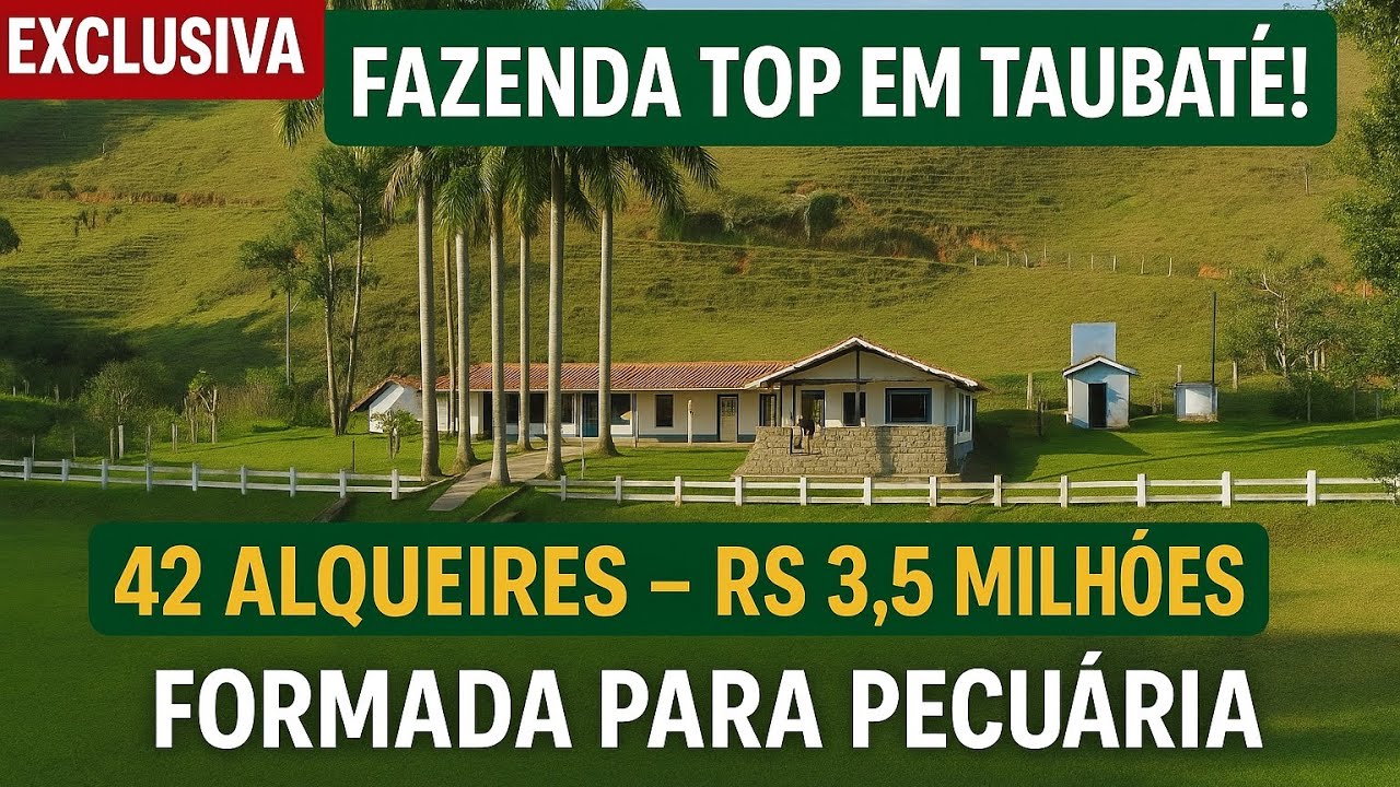 🌄 FAZENDA IMPERDÍVEL EM TAUBATÉ – SP! 42 Alqueires por apenas R$ 3,5 milhões