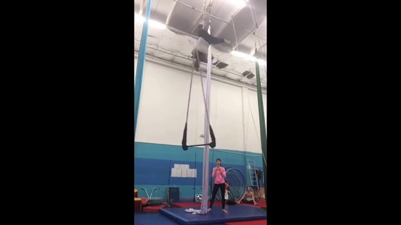 Sadye Osterloh dance trapeze double star drop at nova gymnastics with Eugene Baranok