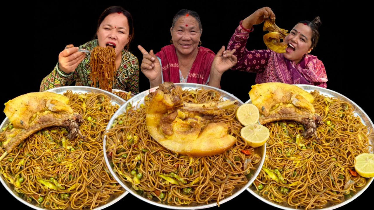 PORK CHOWMEIN EATING CHALLENGE 🔥|| Jethi vs kanxi buhari eating challenge 