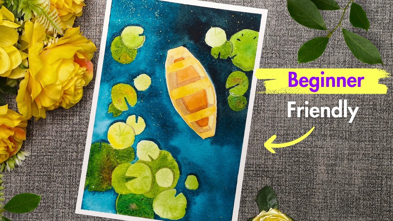 How to Paint a Boat in Water Lily Pond | Watercolour