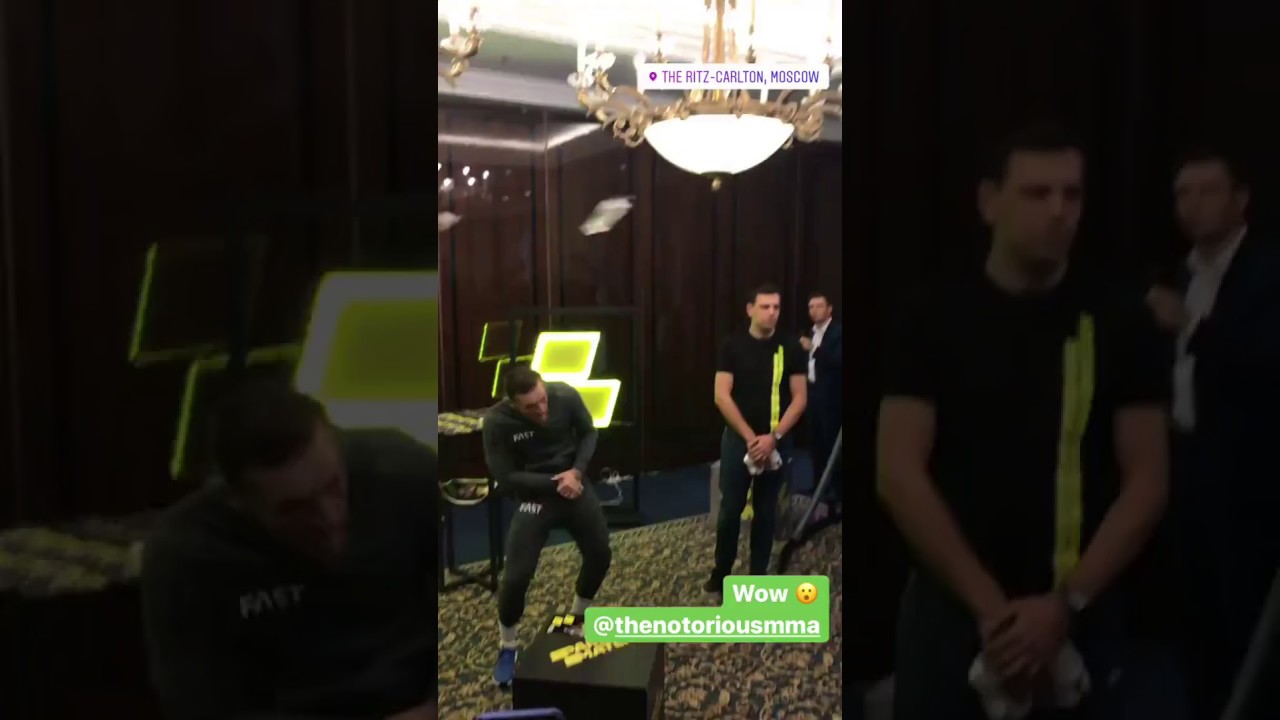 Conor McGregor had a bottle thrown at him during a media event in Moscow.