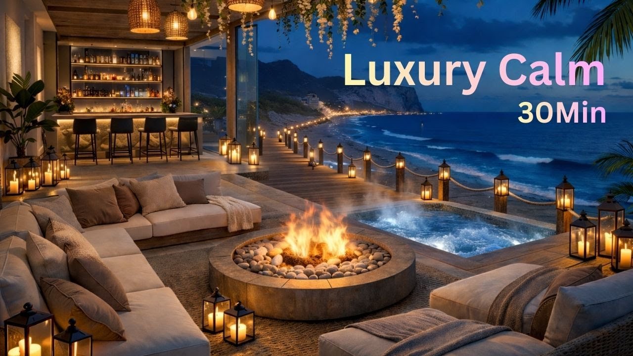30 Minutes of Luxury Calm 🌊🔥 Soft Music + Ocean + Fire Sounds