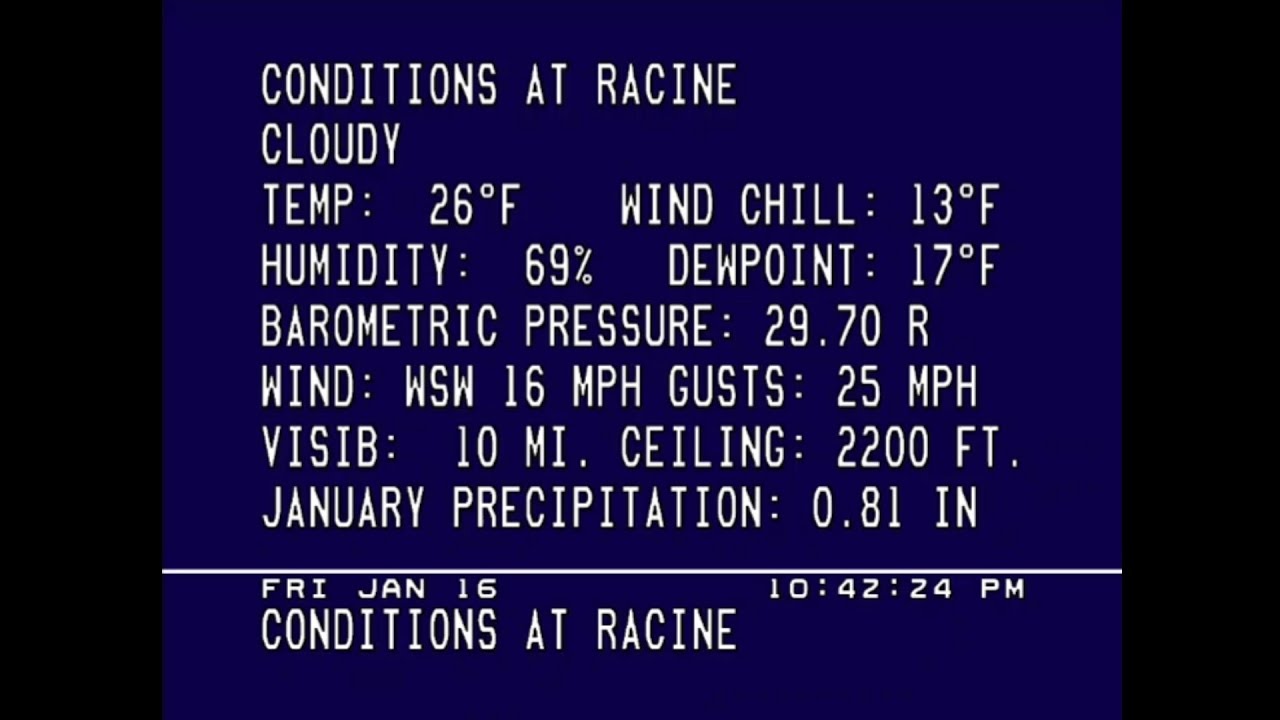 WeatherSTAR 3000 - Racine, WI - (1/16/2026) @ 10:42 PM CDT