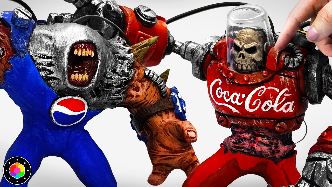 Esculpiendo a PEPSI MAN vs COCA-COLA MAN MONSTRUOSOS de Plastilina ¿Quién Gana? | PlastiVerse
