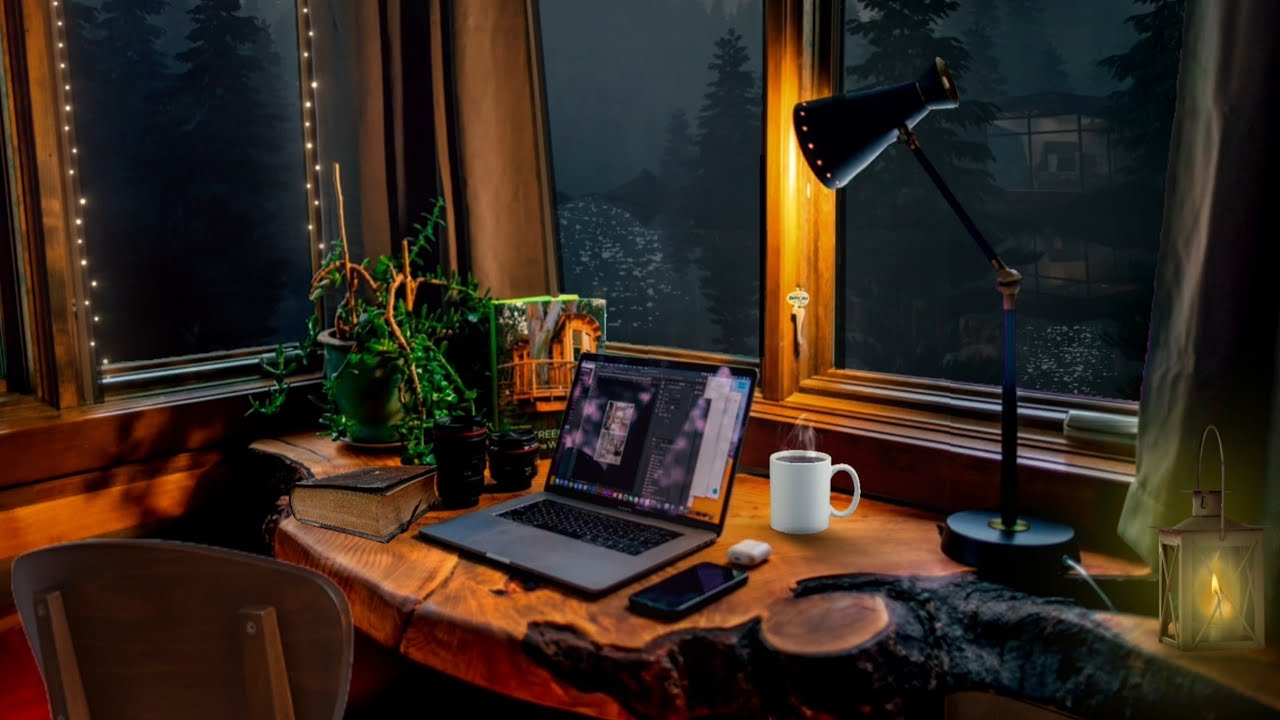 Lake cabin study room ambience 💻 | Gentle water lapping and morning bird sounds