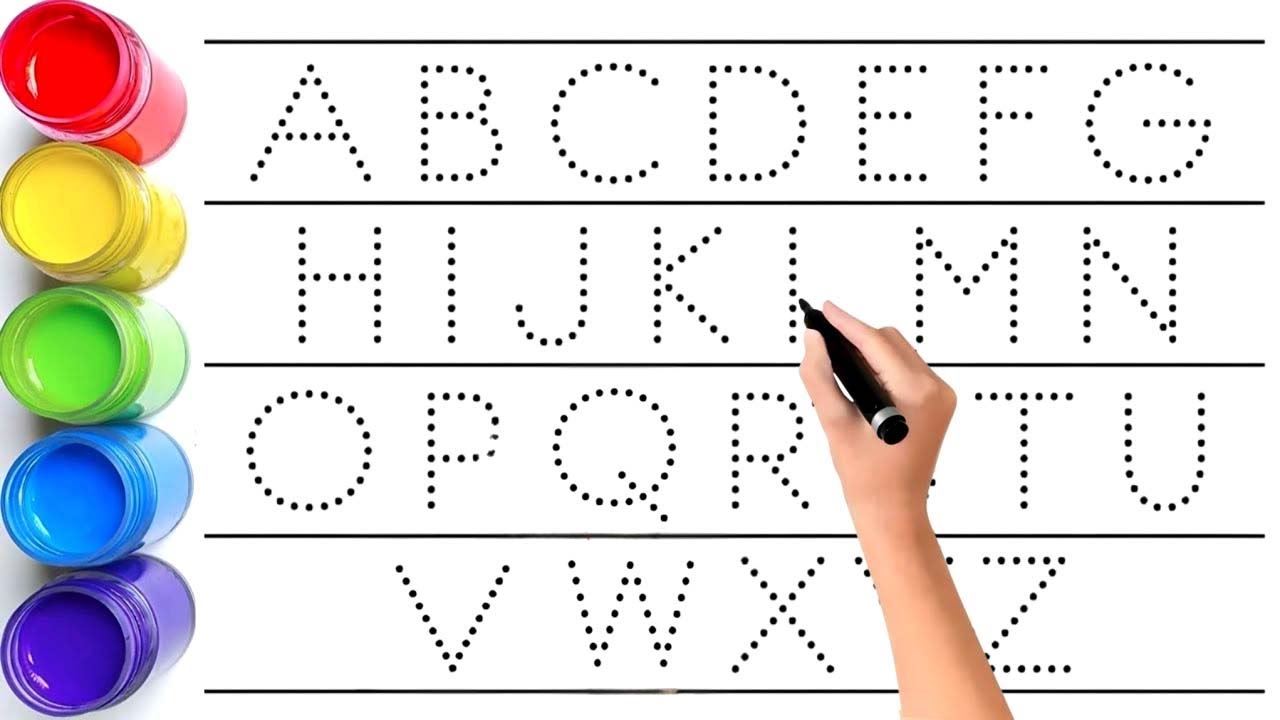 Alphabet, ABC song, abcd, a to z, Kids rhymes, collection for writing along dotted lines for toddler