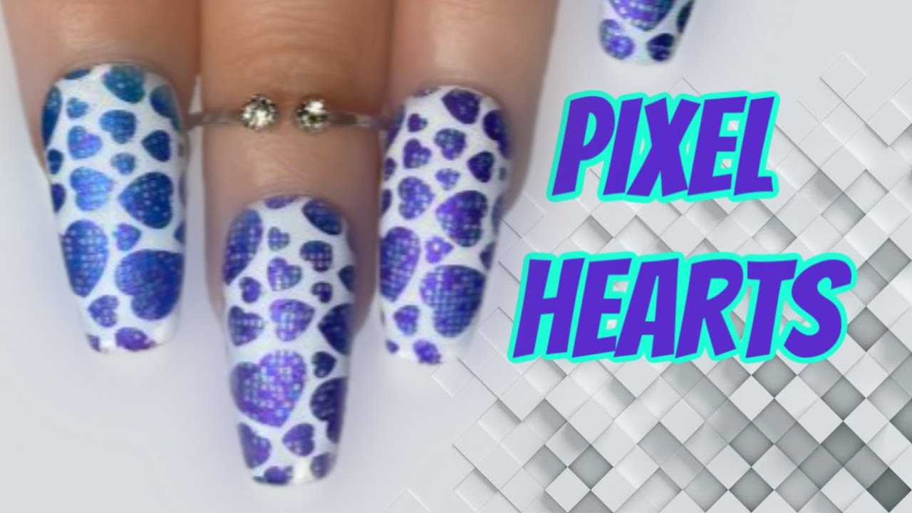 Pixel Hearts Nail Stamping
