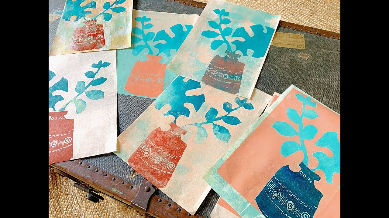 Botanical Lino Printing - advanced technique - jigsaw printing