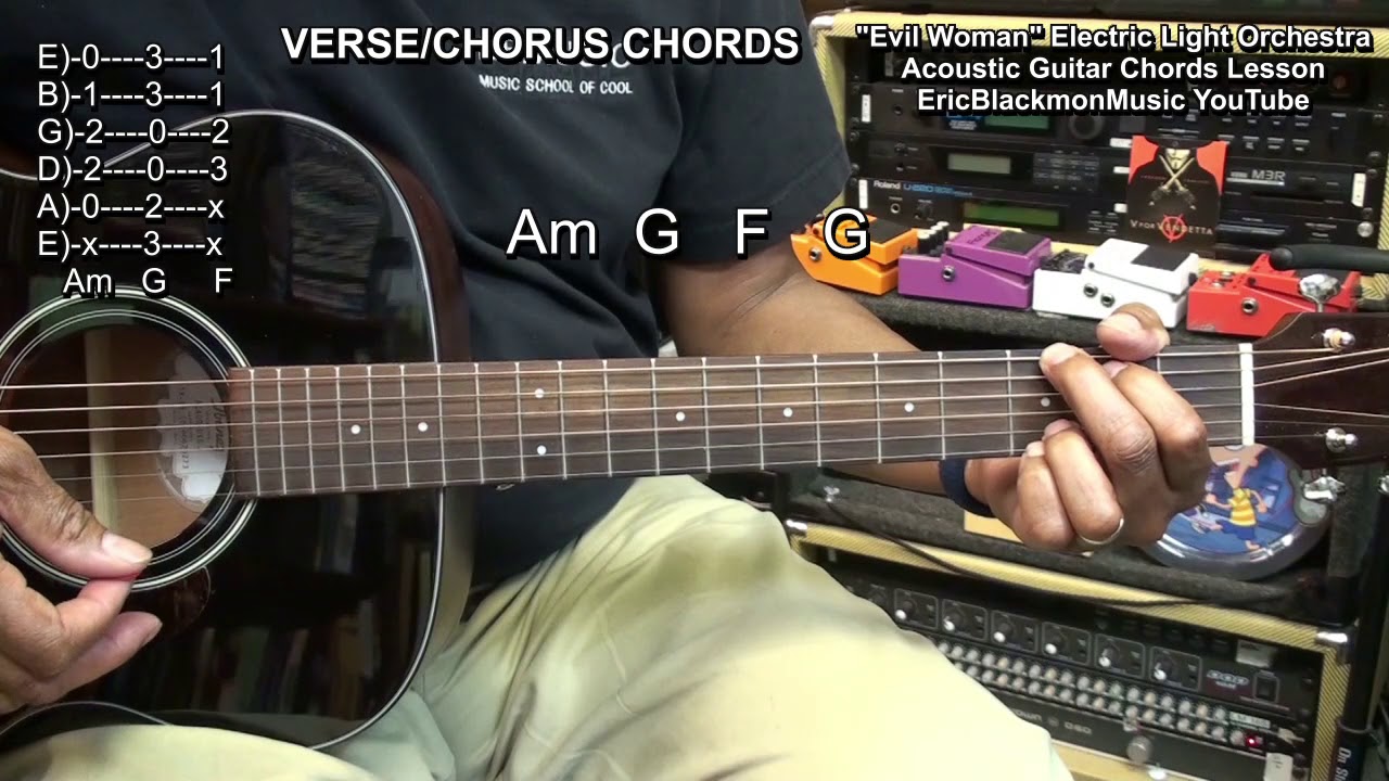 EVIL WOMAN Electric Light Orchestra ELO Acoustic Guitar Lesson @EricBlackmonGuitar