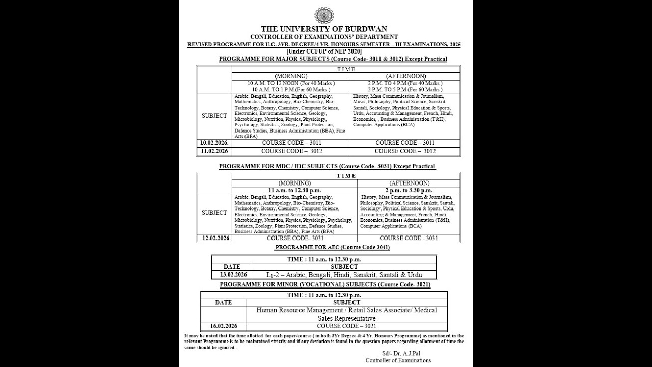 UG 3rd Semester Exam Programme 2025 | 3-Year Degree & 4-Year Honours Schedule Explained.