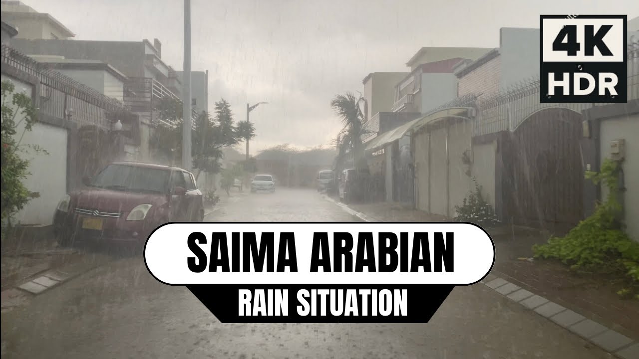 Rain in Saima Arabian Villas Karachi | Rain in Karachi 2023 | Heavy rainfall 4K HD Video