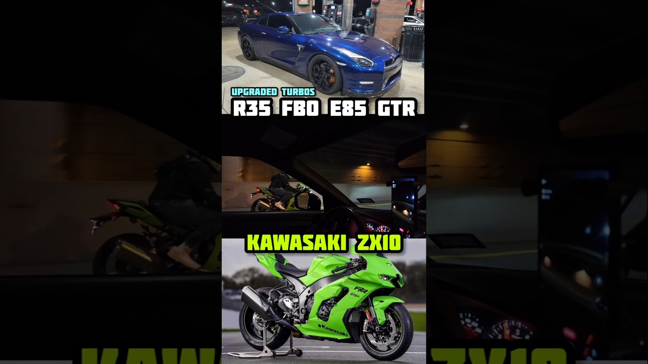 FBO E85 UPGRADED TURBOS GTR R35 VS KAWASAKI ZX10 BIKE --- TX2K #racing #gtr #zx10r