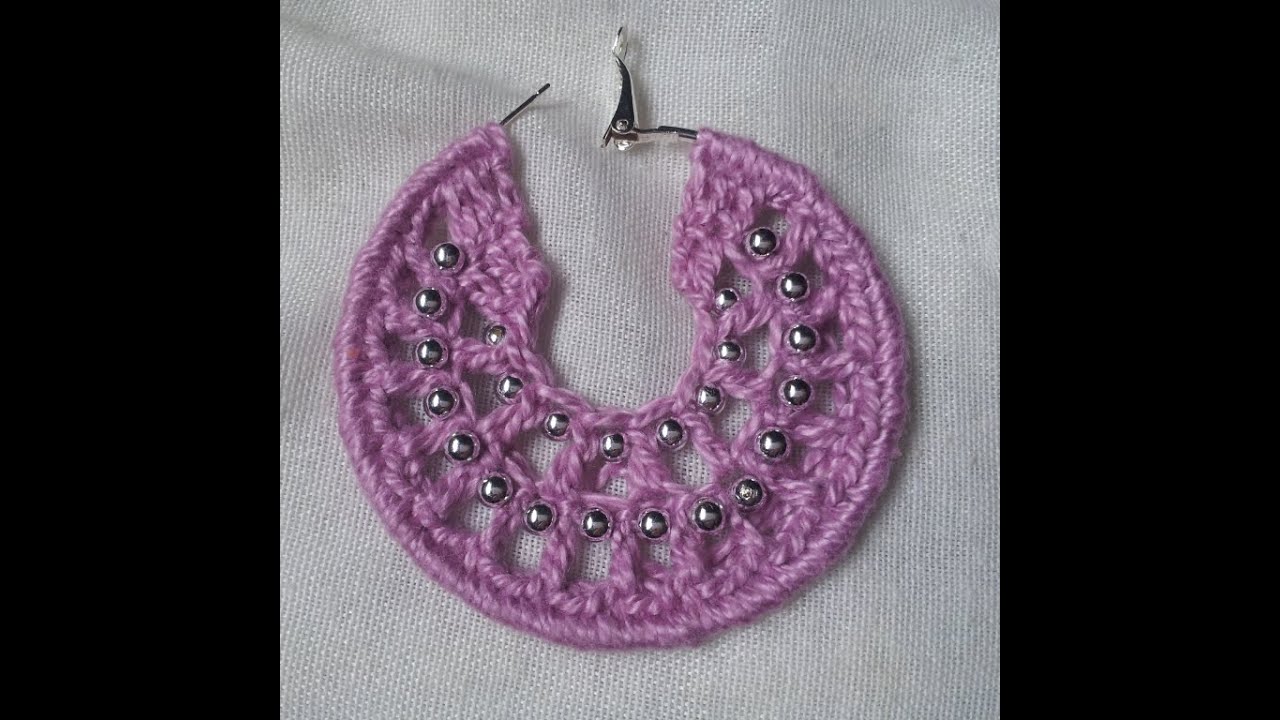 Brinco de croche com bolinhas passo à passo / Crochet earrings hoops with beads tutorial