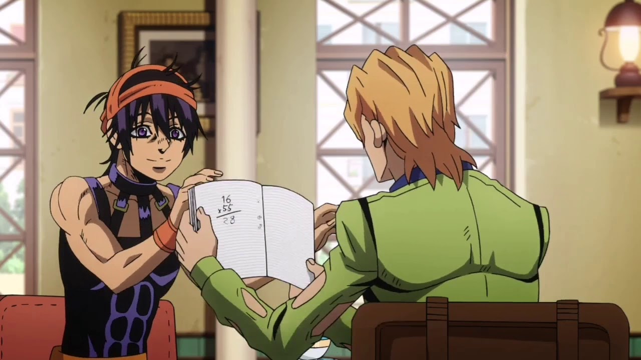 Fugo stabs Narancia with a fork for being a dumbass