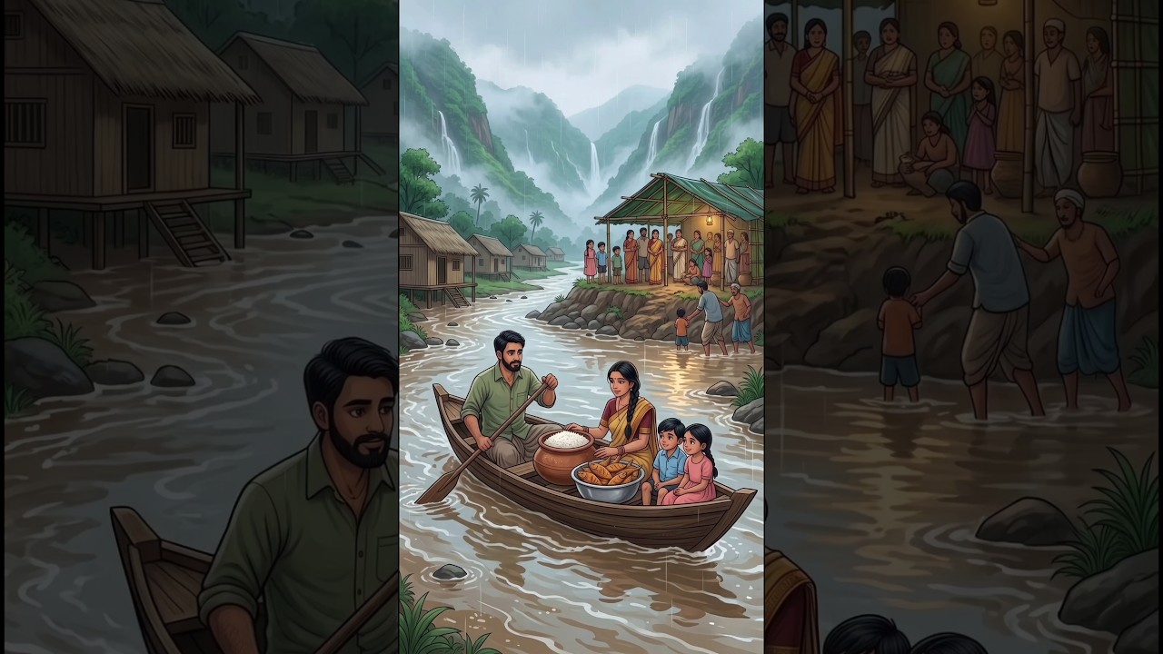 A Flood, A Few Fish & A Family With a Big Heart ❤️🌧️ | Peaceful Village Story #shorts #ghibli #yt