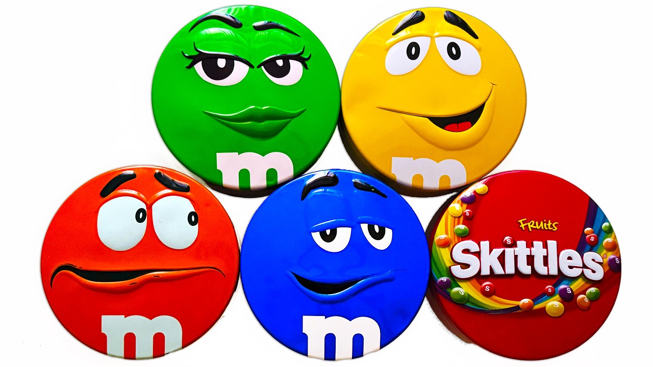 5 Minutes Satisfying with Unpacking Radiant M&M'S and Sweet Skittles Candy From Bright Tins ASMR