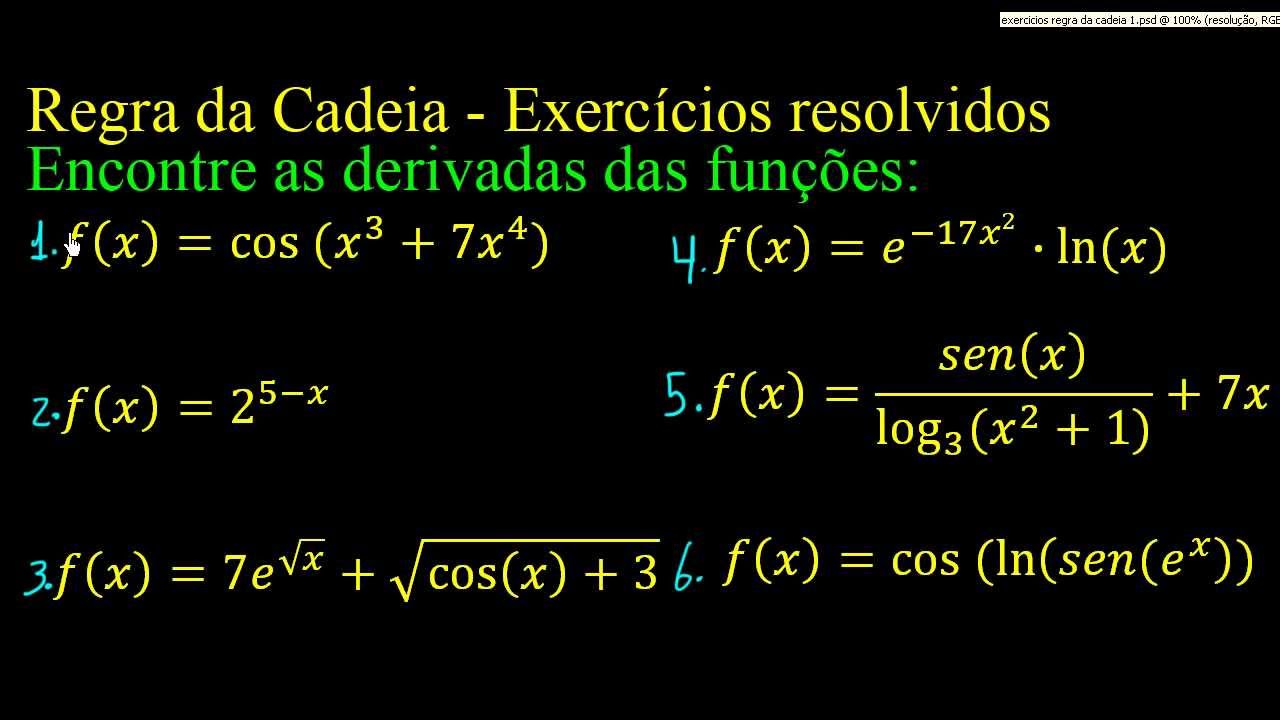 Regra da cadeia - Exercicios resolvidos - Método rápido [parte 1]