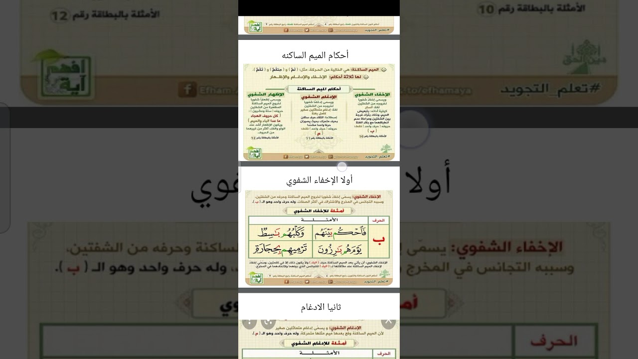 أحكام الميم والنون المشددتين، أحكام الميم الساكنة