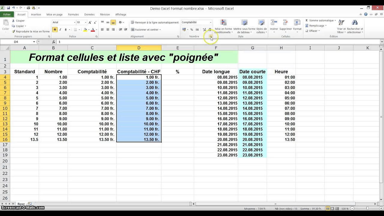 Tutoriel Excel Format nombre date et heure