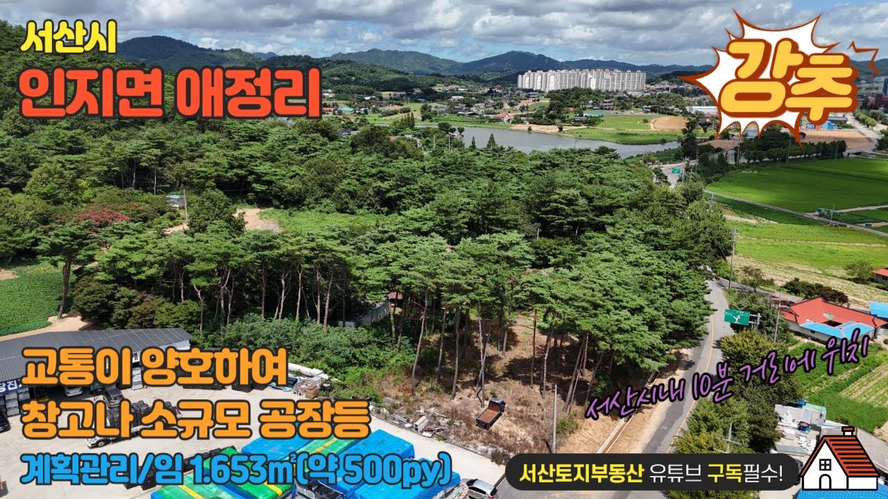 매물번호 593 【토지】서산시 인지면 애정리 2.4차선도로접한 계획관리 매물 입니다 면적은 1.653㎡(약 500py) 입니다. 물류 창고 사무실등 활용가능#전원주택 #하우스