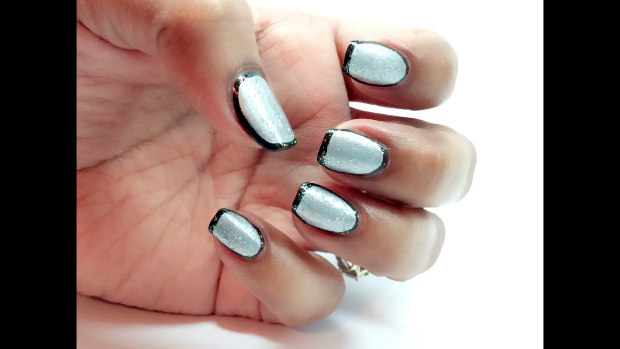 Easy silver nail dark outline nails